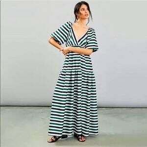 Delfi Collective Anthropologie Sirena Striped Maxi Dress Puff Sleeves Size XS